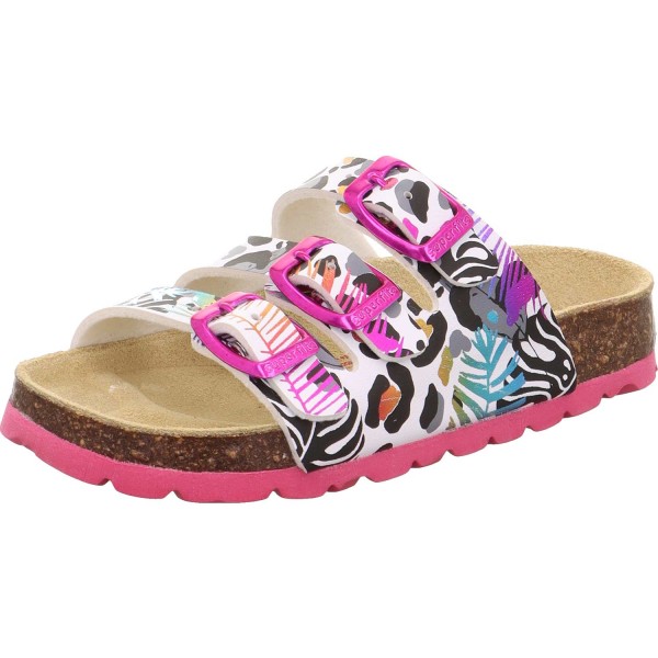 Superfit - Fussbettpantoffel - Mädchen Pantolette mit Muster - Weiß/Mehrfarbig