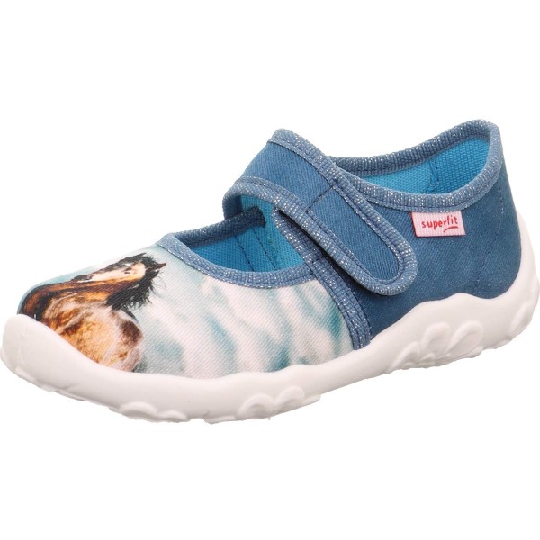 Superfit - Bonny - Mädchen Hausschuhe mit Pferde-Motiv - Blau