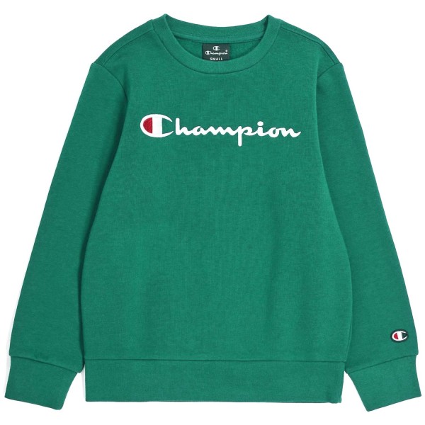 Champion Crewneck Sweatshirt Kids Kinder Pullover mit Logo-Schriftzug Grün (Forest Green/AVT)