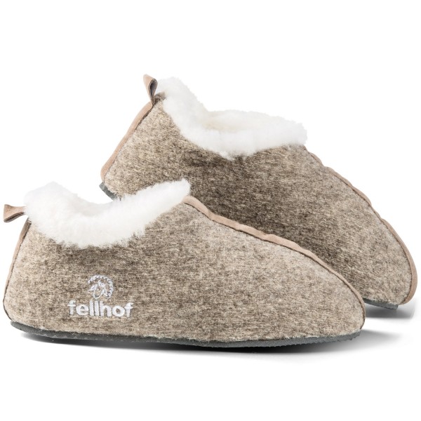 Fellhof Aladdin Kids Kinder Lammfell-Hausschuhe Beige Melange